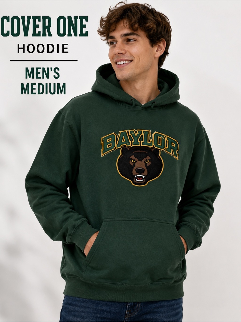 Cover One Baylor Bears Green Embroidered Hoodie Men’s Medium NCAA